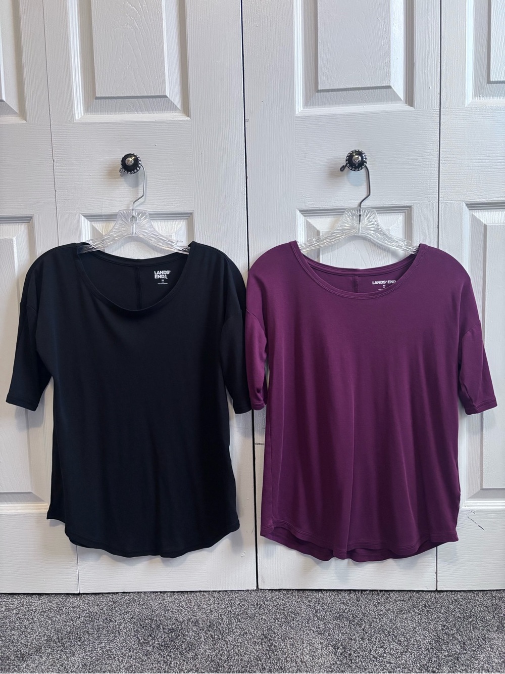 Lands' End Women’s Elbow Sleeve Scoop Neck Tops - Black and Wine size XS